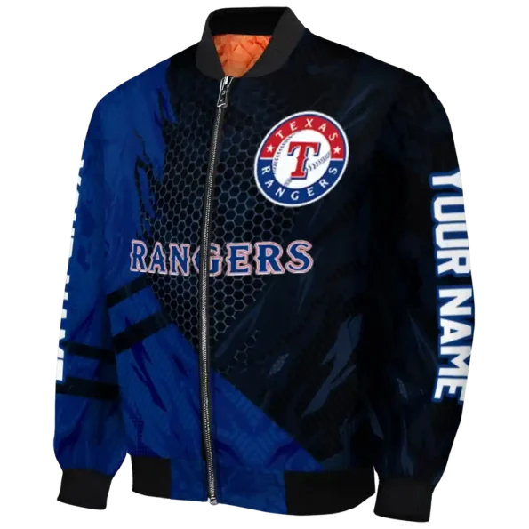 personalized texas rangers hexagon mesh blue black bomber jacket best selling