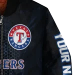 personalized texas rangers hexagon mesh blue black bomber jacket best selling