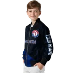 personalized texas rangers hexagon mesh blue black bomber jacket best selling