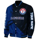 personalized texas rangers hexagon mesh blue black varsity jacket best selling