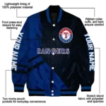 personalized texas rangers hexagon mesh blue black varsity jacket best selling