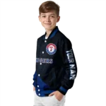 personalized texas rangers hexagon mesh blue black varsity jacket best selling