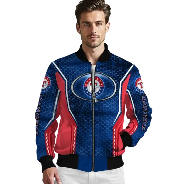 personalized texas rangers power plate blue bomber jacket high quality