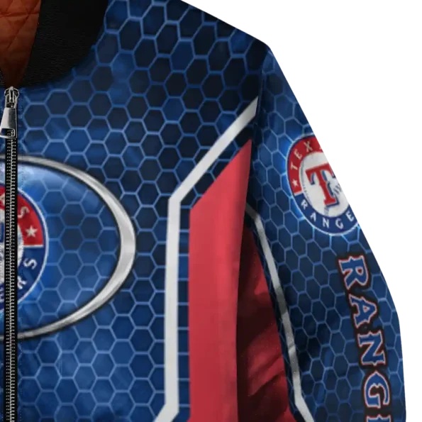 personalized texas rangers power plate blue bomber jacket premium grade