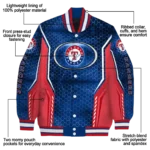 personalized texas rangers power plate blue varsity jacket best selling