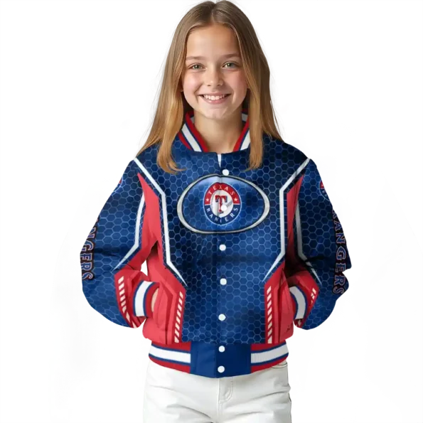 personalized texas rangers power plate blue varsity jacket top rated