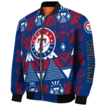 personalized texas rangers pyramid shapes blue bomber jacket best selling