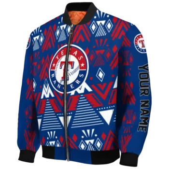 personalized texas rangers pyramid shapes blue bomber jacket best selling