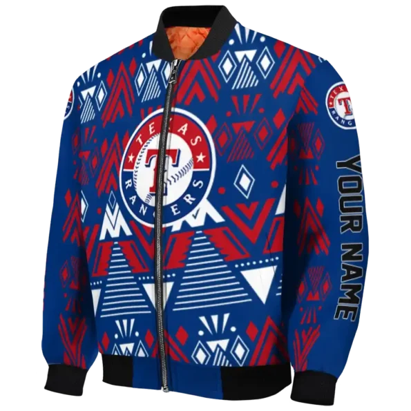 personalized texas rangers pyramid shapes blue bomber jacket best selling