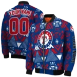 personalized texas rangers pyramid shapes blue bomber jacket best selling