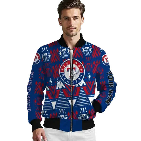 personalized texas rangers pyramid shapes blue bomber jacket high quality
