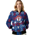 personalized texas rangers pyramid shapes blue bomber jacket best selling