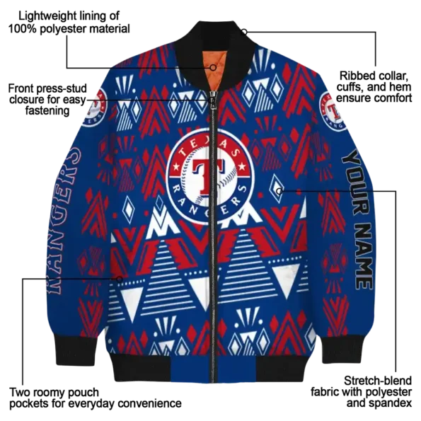 personalized texas rangers pyramid shapes blue bomber jacket new arrival