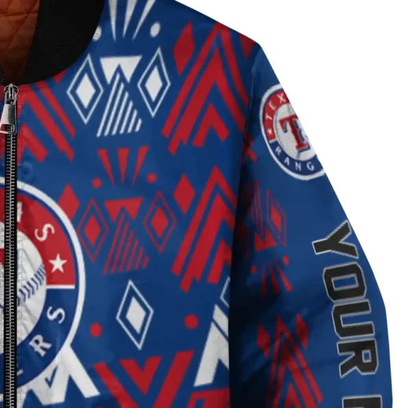 personalized texas rangers pyramid shapes blue bomber jacket premium grade
