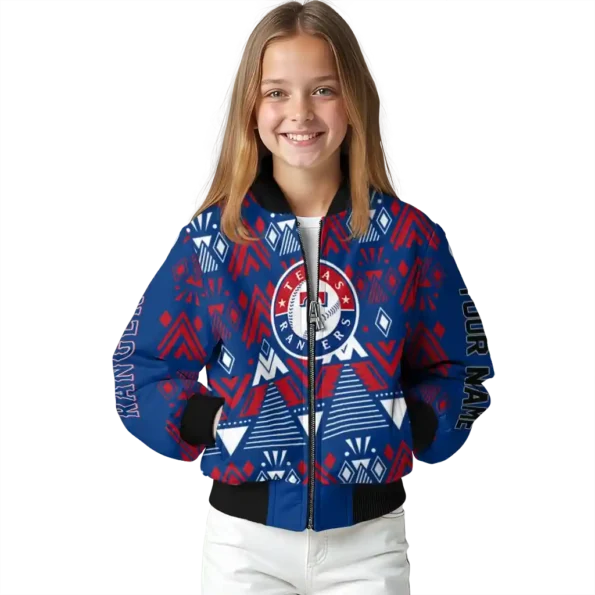 personalized texas rangers pyramid shapes blue bomber jacket top rated