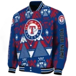 personalized texas rangers pyramid shapes blue varsity jacket best selling