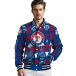 personalized texas rangers pyramid shapes blue varsity jacket best selling