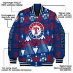 personalized texas rangers pyramid shapes blue varsity jacket best selling