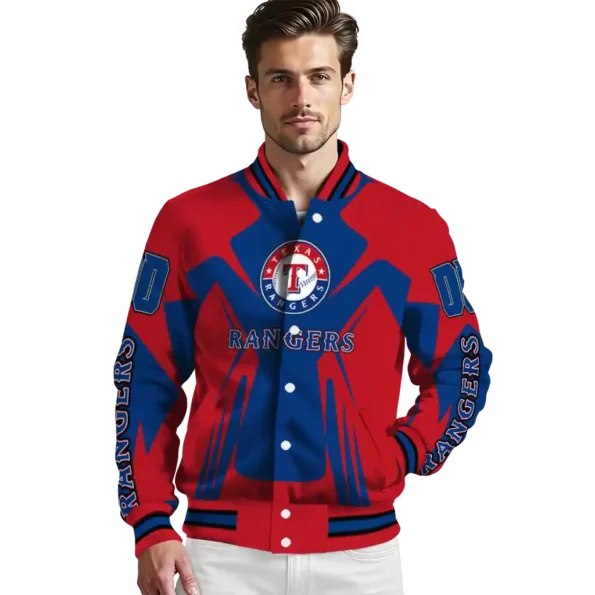 personalized texas rangers spider mark blue red crocs varsity jacket high quality