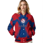 personalized texas rangers spider mark blue red crocs varsity jacket best selling
