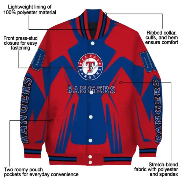 personalized texas rangers spider mark blue red crocs varsity jacket new arrival