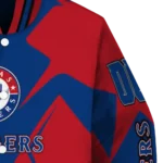 personalized texas rangers spider mark blue red crocs varsity jacket best selling