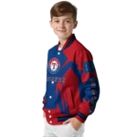 personalized texas rangers spider mark blue red crocs varsity jacket best selling