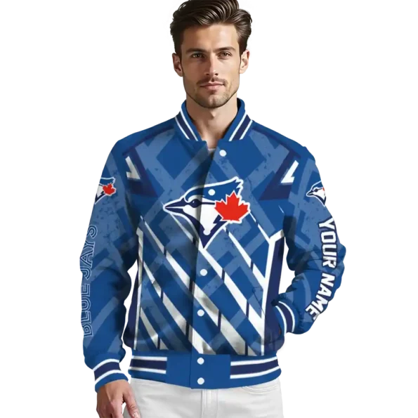 personalized toronto blue jays chevron angles blue varsity jacket high quality
