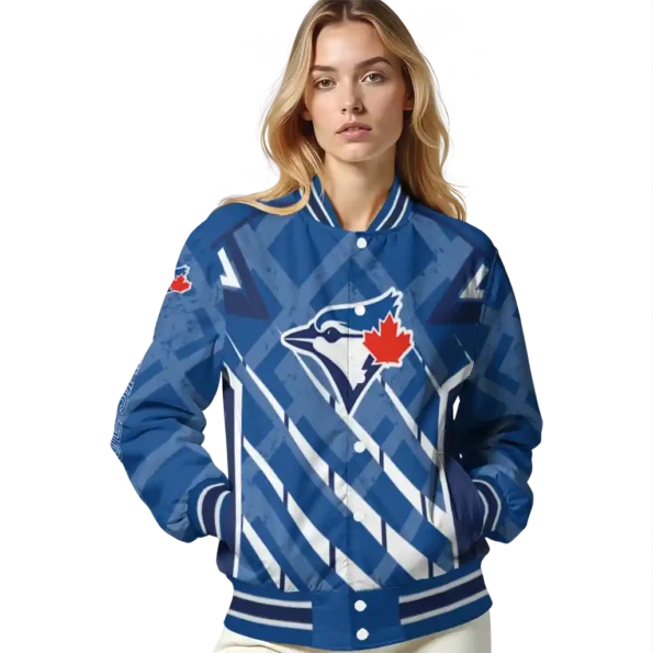 personalized toronto blue jays chevron angles blue varsity jacket latest model