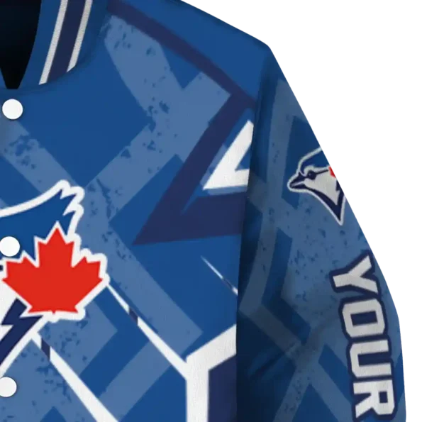 personalized toronto blue jays chevron angles blue varsity jacket premium grade