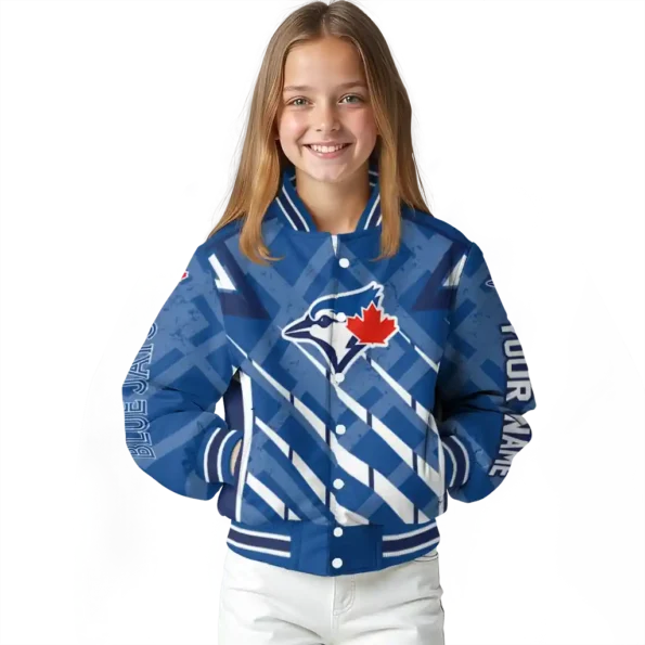 personalized toronto blue jays chevron angles blue varsity jacket top rated