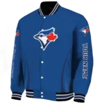 personalized toronto blue jays chevron arrow blue varsity jacket best selling