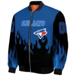 personalized toronto blue jays flame border blue black bomber jacket best selling