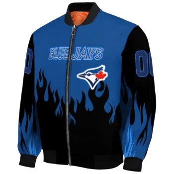 personalized toronto blue jays flame border blue black bomber jacket best selling