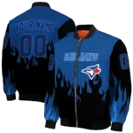 personalized toronto blue jays flame border blue black bomber jacket best selling