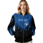 personalized toronto blue jays flame border blue black bomber jacket best selling