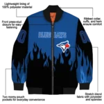 personalized toronto blue jays flame border blue black bomber jacket best selling