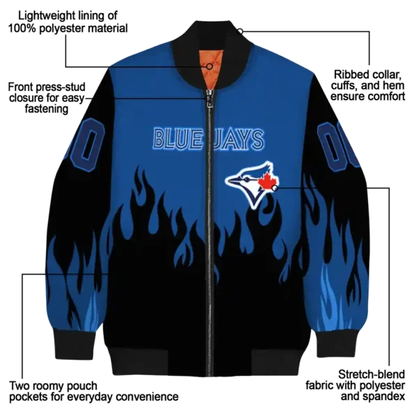 personalized toronto blue jays flame border blue black bomber jacket new arrival