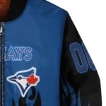 personalized toronto blue jays flame border blue black bomber jacket best selling