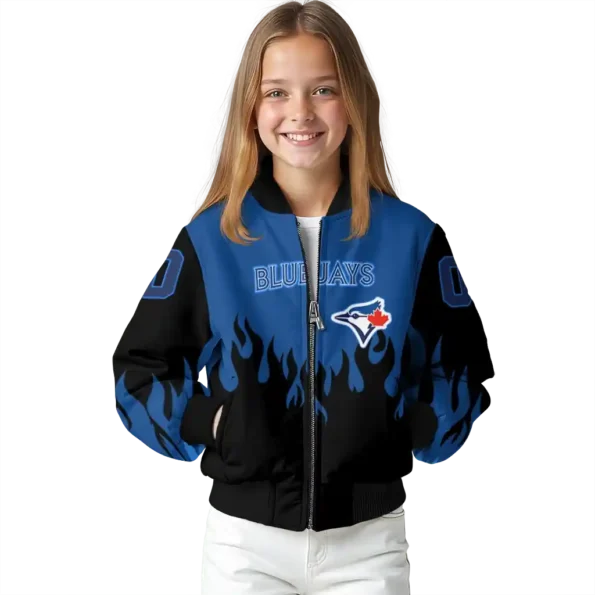 personalized toronto blue jays flame border blue black bomber jacket top rated