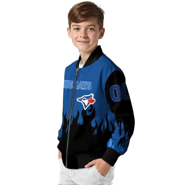 personalized toronto blue jays flame border blue black bomber jacket trendy