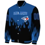 personalized toronto blue jays flame border blue black varsity jacket best selling