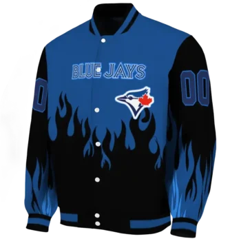 personalized toronto blue jays flame border blue black varsity jacket best selling