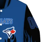 personalized toronto blue jays flame border blue black varsity jacket best selling