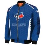 personalized toronto blue jays hexagon grid blue bomber jacket best selling