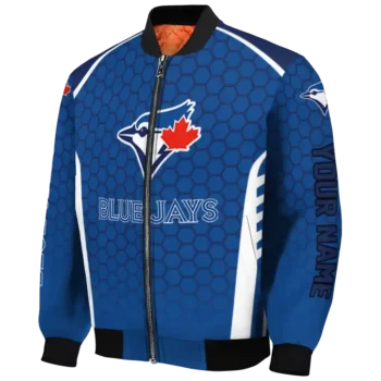 personalized toronto blue jays hexagon grid blue bomber jacket best selling