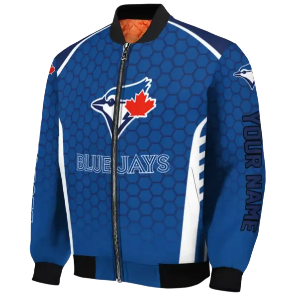 personalized toronto blue jays hexagon grid blue bomber jacket best selling