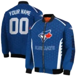 personalized toronto blue jays hexagon grid blue bomber jacket best selling