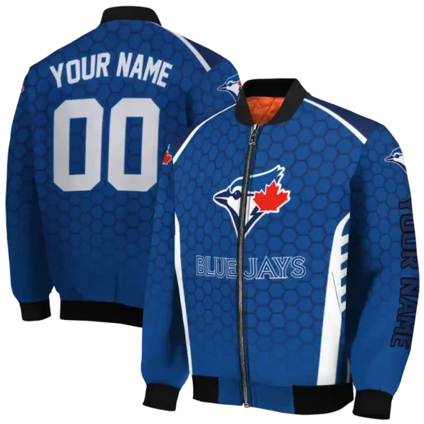 personalized toronto blue jays hexagon grid blue bomber jacket fashion forward