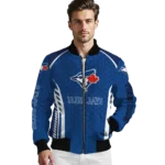 personalized toronto blue jays hexagon grid blue bomber jacket best selling